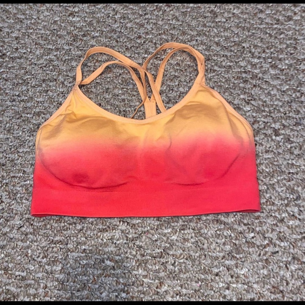 Orange and pink ombré sports bra w/ crossed straps